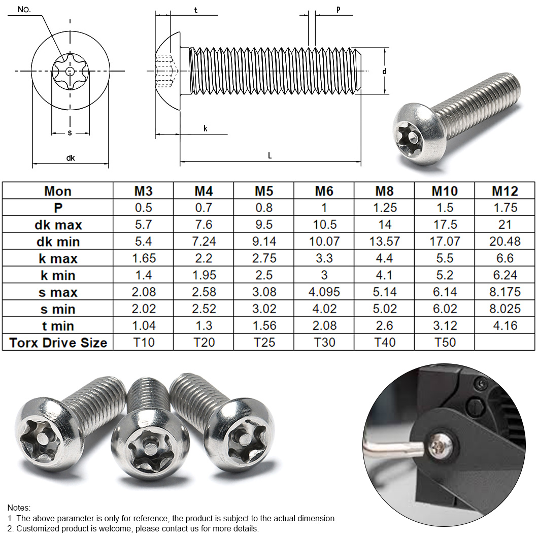 A2 A4 สแตนเลสสตีล Torx พร้อมสกรูยึดหัวปุ่มพิน (1)