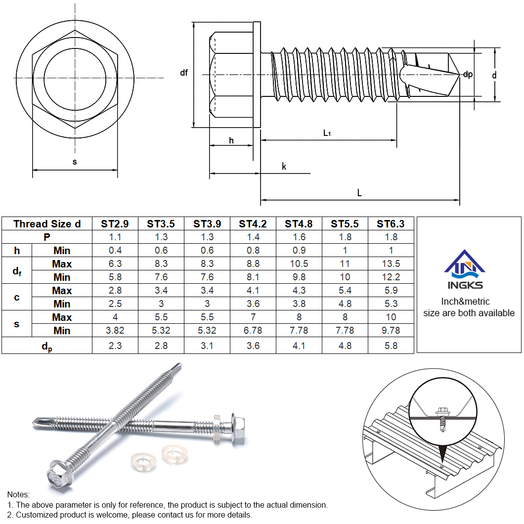 สกรูเจาะตนเองหัวเวเฟอร์ Hex เยื้อง-SD7